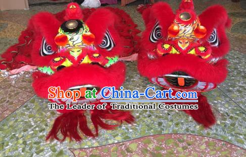 Top Grade Chinese Traditional Red Lion Head Professional Lion Dance Costumes Complete Set