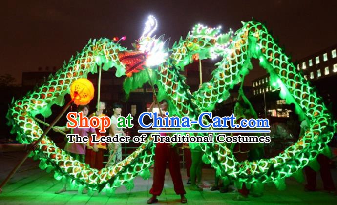 Chinese Traditional Dragon Dance Green LED Lights Costumes Professional Lantern Festival Celebration Dragon Parade Complete Set
