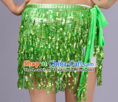 Indian Traditional Belly Dance Light Green Sequin Waist Scarf Waistband India Raks Sharki Belts for Women