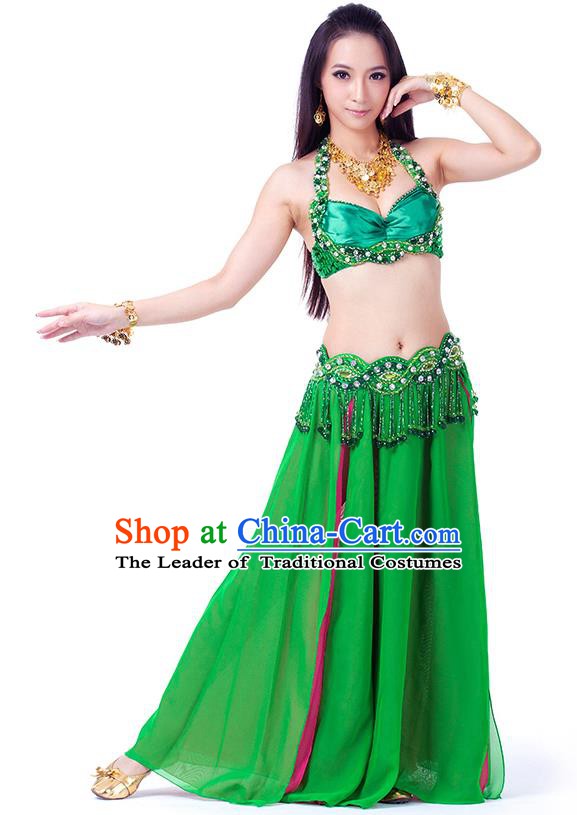 Traditional Indian Belly Dance Green Dress India Oriental Dance Clothing for Women