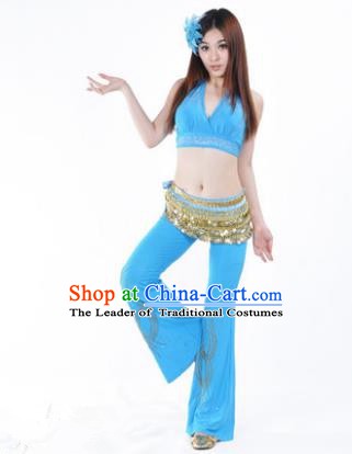 Traditional Performance Bollywood Dance Blue Uniforms Indian Belly Dance Costume for Women