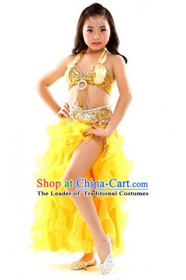 Traditional Indian Children Stage Performance Yellow Dress Oriental Belly Dance Costume for Kids
