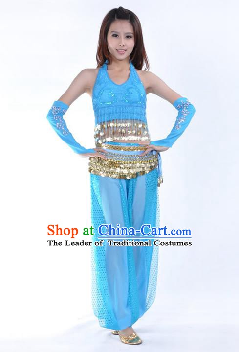 Traditional Indian Stage Performance Blue Uniforms Oriental Belly Dance Costume for Women