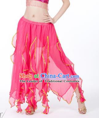 Traditional Indian Belly Dance Rosy Ruffled Skirt India Oriental Dance Costume for Women