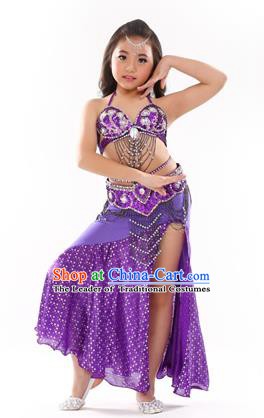 Traditional Indian Children Performance Oriental Dance Purple Dress Belly Dance Costume for Kids