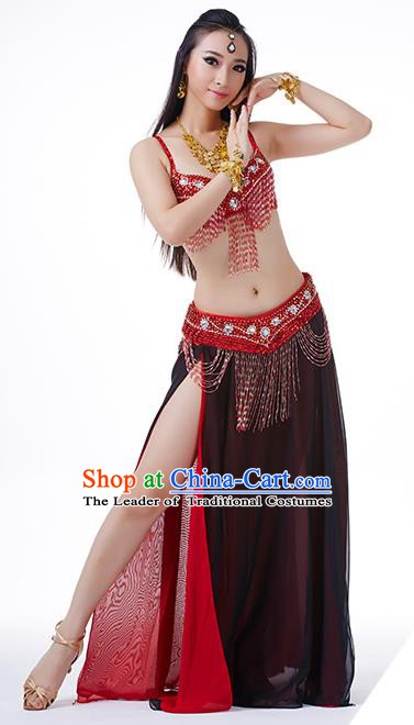 Traditional Indian Performance Red and Black Dress Belly Dance Costume for Women