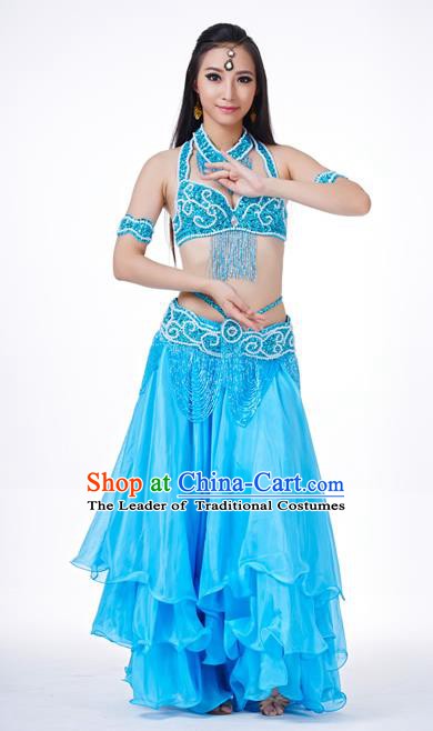 Traditional Oriental Dance Costume Indian Belly Dance Blue Dress for Women