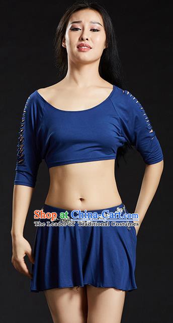 Traditional Oriental Yoga Dance Deep Blue Costume Indian Belly Dance Clothing for Women