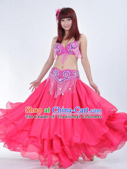Traditional India Oriental Bollywood Dance Costume Indian Belly Dance Rosy Dress for Women