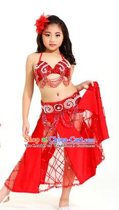 Traditional Children Oriental Bollywood Dance Costume Indian Belly Dance Red Dress for Kids