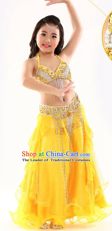 Indian Traditional Stage Performance Dance Yellow Dress Belly Dance Costume for Kids