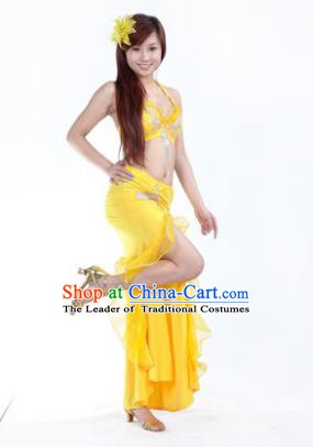 Traditional Indian Stage Oriental Dance Yellow Dress Belly Dance Costume for Women