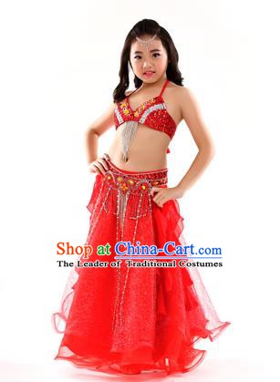 Indian Traditional Stage Performance Dance Red Dress Belly Dance Costume for Kids