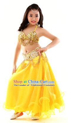Traditional Indian Children Dance Performance Yellow Dress Belly Dance Costume for Kids