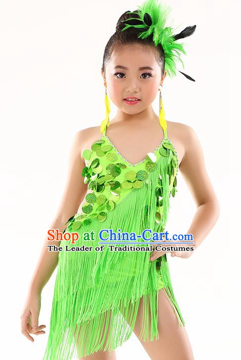 Traditional Children Stage Performance Latin Dance Green Dress Modern Dance Costume for Kids