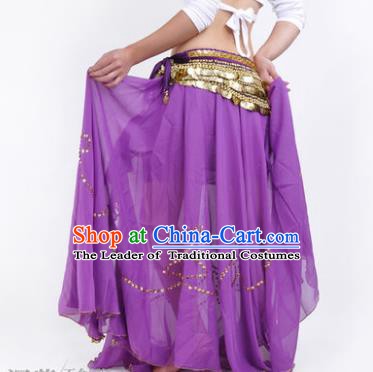Indian Belly Dance Stage Performance Costume, India Oriental Dance Purple Skirt for Women