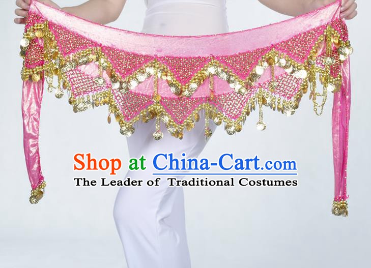 Indian Belly Dance Accessories Golden Sequin Pink Waist Chain Belts India Raks Sharki Waistband for Women