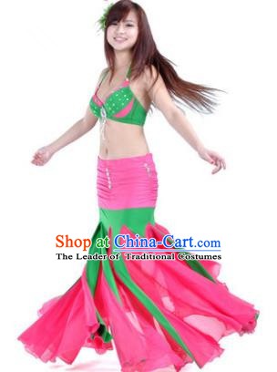 Asian Indian Belly Dance Stage Performance Costume Oriental Dance Pink and Green Dress for Women