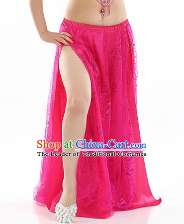 Asian Indian Belly Dance Costume Rosy Rose Skirt Stage Performance Oriental Dance Dress for Women