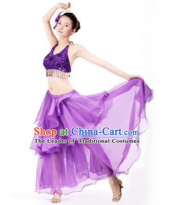 Indian Traditional Dance Purple Dress Oriental Belly Dance Stage Performance Costume for Women