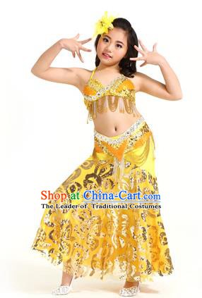 Indian Traditional Belly Dance Yellow Dress Oriental Dance Performance Costume for Kids