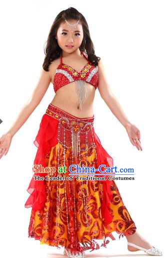 Top Indian Belly Dance Red Dress India Traditional Oriental Dance Performance Costume for Kids
