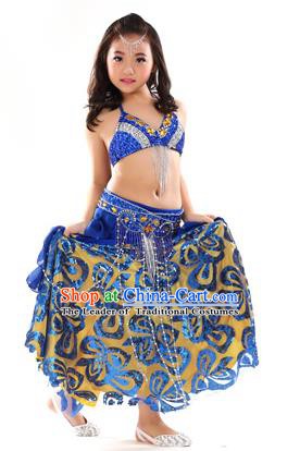 Top Indian Belly Dance Royalblue Dress India Traditional Oriental Dance Performance Costume for Kids