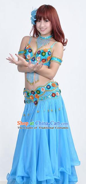 Indian Traditional Belly Dance Performance Costume Classical Oriental Dance Blue Dress for Women