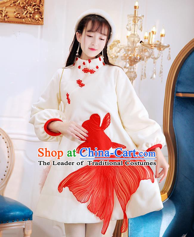 Traditional Chinese National Goldfish Qipao Dress Costume Tangsuit Cheongsam Clothing for Women