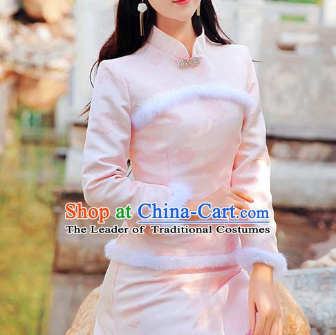 Chinese Traditional Costume Tangsuit Qipao Pink Blouse Cheongsam Shirts for Women