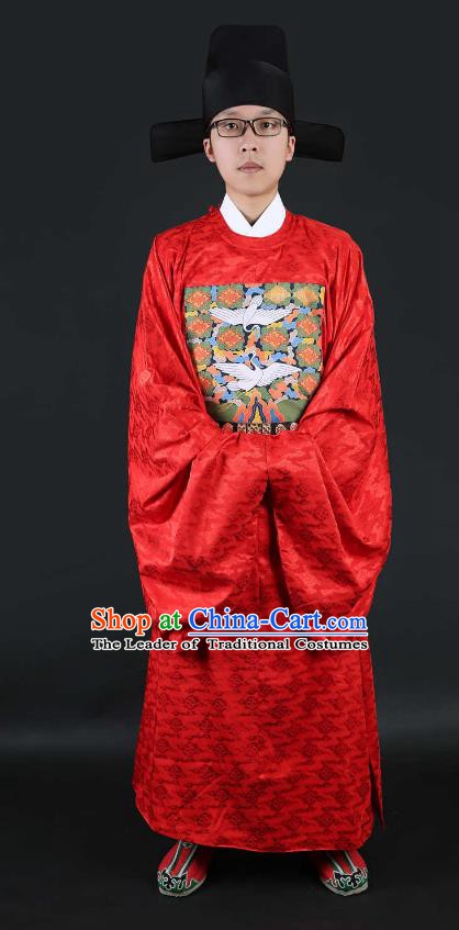Chinese Ancient Ming Dynasty Lang Scholar Wedding Costume Red Robe for Men