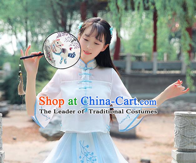 Chinese National Costume Cheongsam Shirts Tangsuit Chiffon Qipao Blouse for Women