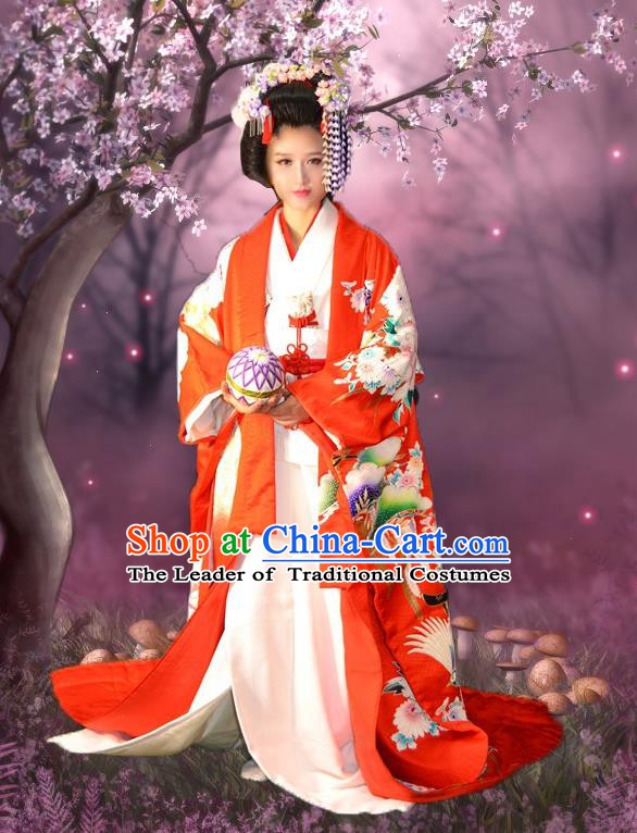 Japan Traditional Princess Costume Red Yukata Dress Japanese Wedding Furisode Kimono for Women  (Out of Stock)