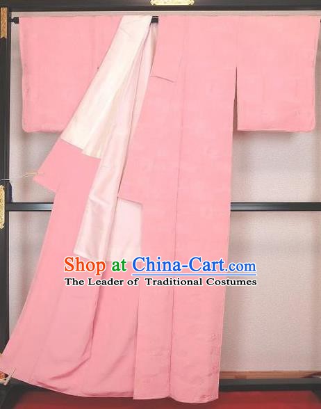 Japan Traditional Costume Pink Satin Yukata Dress Japanese Furisode Kimono for Women