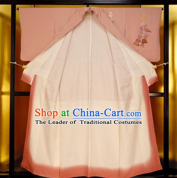 Japan Traditional Costume Printing Pink Yukata Dress Japanese Furisode Kimono for Women