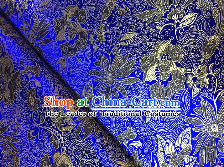 Chinese Traditional Fabric Tang Suit Lotus Pattern Royalblue Brocade Chinese Fabric Asian Cheongsam Material