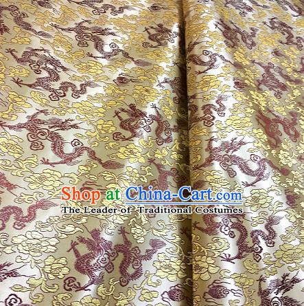 Chinese Traditional Fabric Tang Suit Dragons Pattern Yellow Brocade Chinese Fabric Asian Cheongsam Material