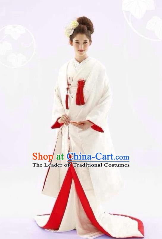 Traditional Asian Japan Costume Japanese Apparel White Furisode Kimono for Women