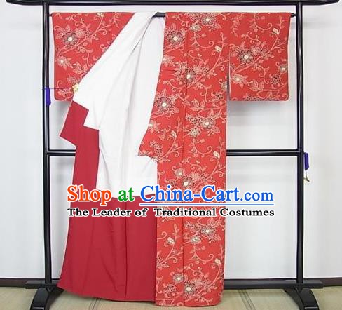 Japan Palace Lady Furisode Kimono Costume Traditional Japanese Red Yukata Dress for Women