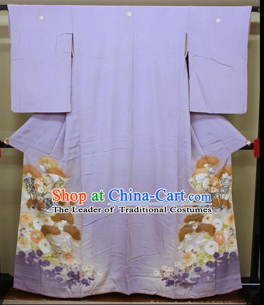 Traditional Japan Costume Female Purple Furisode Kimono Japanese Yukata Dress for Women