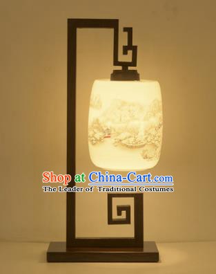 Traditional Asian Chinese Lantern China Ancient Yellow Desk Lamp Electric Palace Lantern