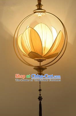 Asian China Traditional Handmade Lantern Yellow Lotus Ceiling Lamp Ancient Palace Lanern