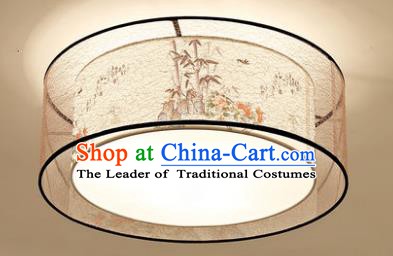 Chinese Traditional Handmade Printing Bamboo Round Lantern Classical Lamp Ancient Palace Ceiling Lanern