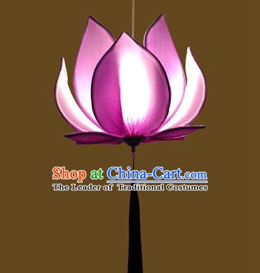 Asian China Traditional Handmade Lantern Temple Purple Lotus Lamp Ceiling Lamp Ancient Palace Lanern