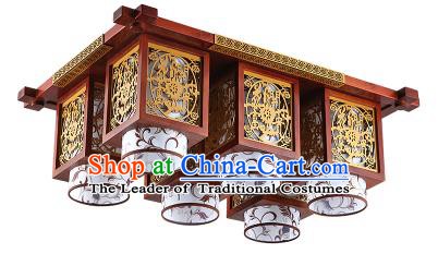 China Handmade Wood Carving Ceiling Lantern Traditional Ancient Six-Lights Lanterns Palace Lamp