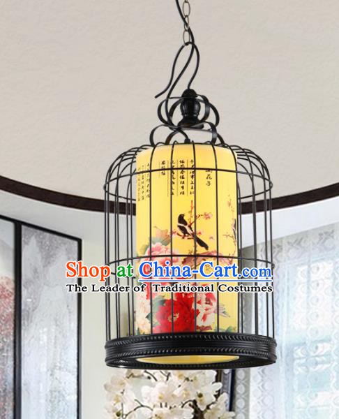 Asian China Handmade Black Iron Birdcage Lantern Traditional Ancient Ceiling Lamp Hanging Palace Lanterns