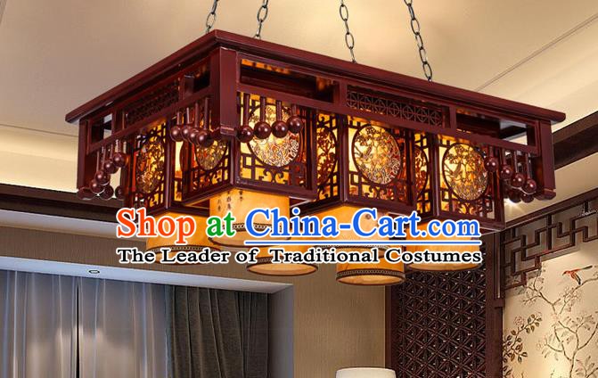 Asian China Handmade Wood Carving Lantern Traditional Ancient Ceiling Lamp Six-Lights Palace Lanterns
