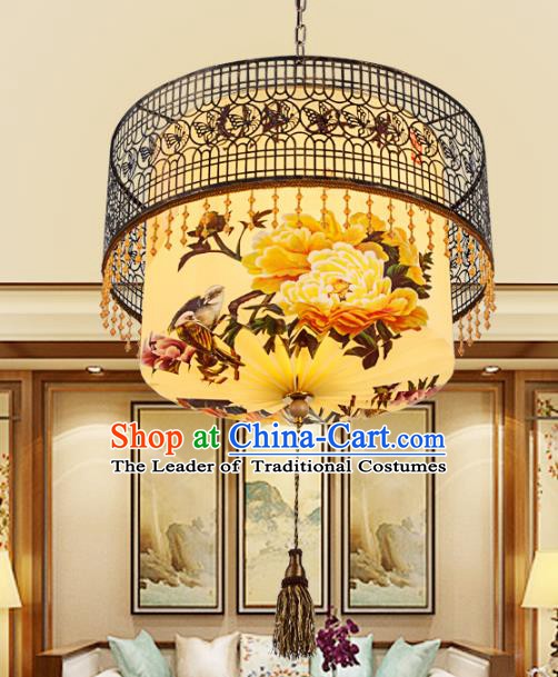 Chinese Handmade Printing Peony Lantern Traditional Palace Ceiling Lamp Ancient Hanging Lanterns