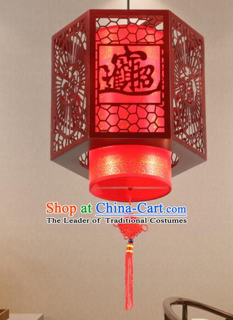 Chinese Handmade Wood Carving Lantern Traditional Palace Red Ceiling Lamp Ancient Hanging Lanterns
