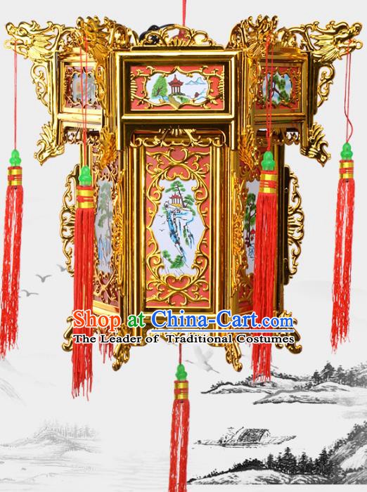 Chinese Handmade Golden Palace Lanterns Traditional New Year Hanging Lantern